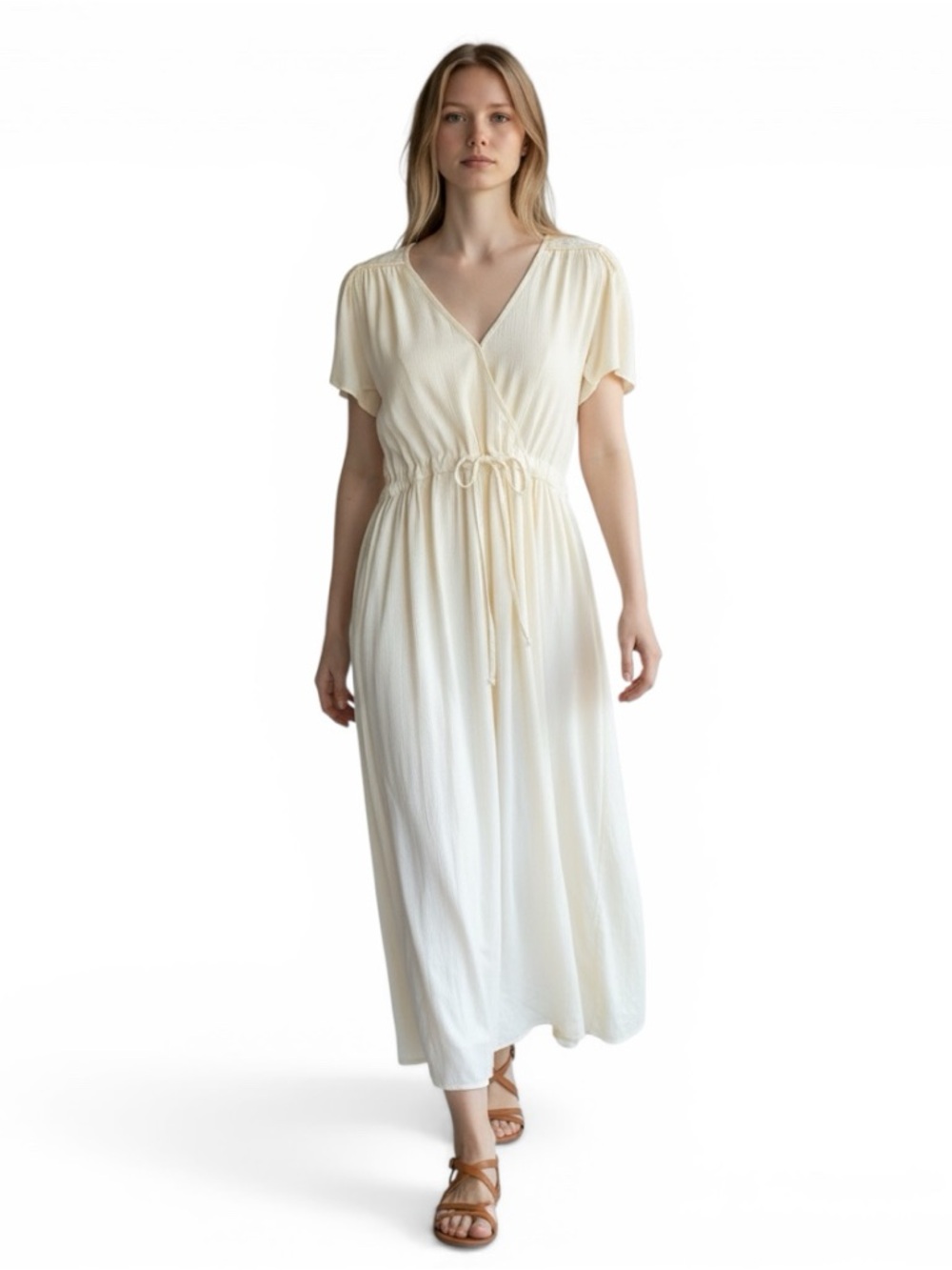 Christy Dawn Dawn Dress Ivory Cream Midi XS Wrap Waist Tie Romantic Boho Dress